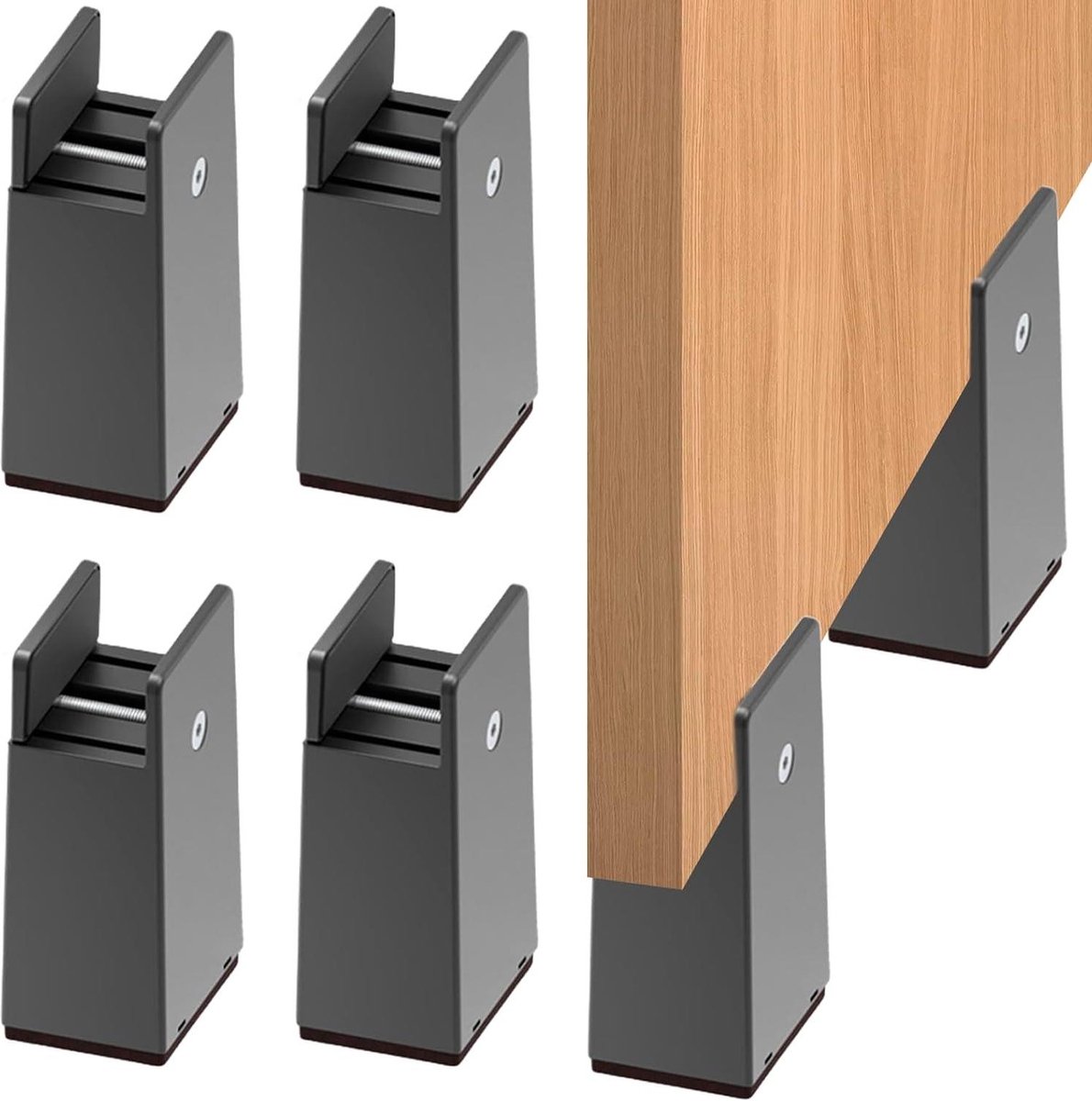 Verstelbare meubelverhogingen - 4 stuks - 10 cm - zwart - voor vierkante ronde stoelpoten .
