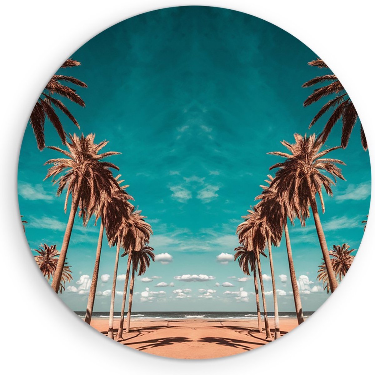 Saammp Forex Muurcirkel - Palmbomen aan zee - Landschap - Natuur - Ø 90 - Wandcirkel - Wanddecoratie Cirkel - Muurdecoratie Woonkamer - Slaapkamer decoratie - Rond Schilderij