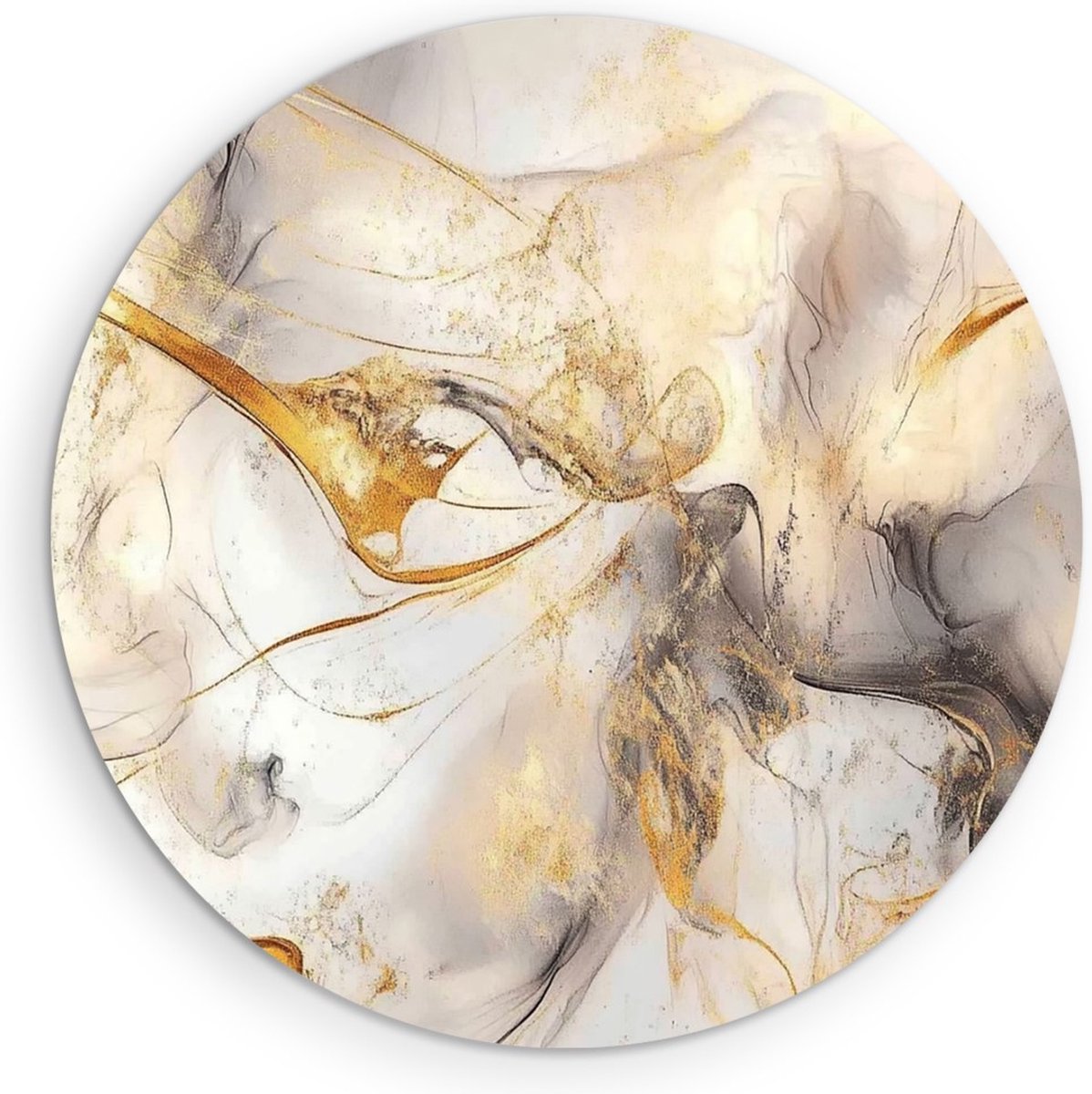 Saammp Forex Muurcirkel - Goud vloeibaar - Abstract - Ø 80 - Wandcirkel - Wanddecoratie Cirkel - Muurdecoratie Woonkamer - Slaapkamer decoratie - Rond Schilderij