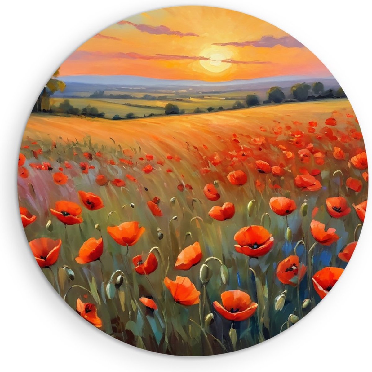 Saammp Forex Muurcirkel - Klaprozenveld- Natuur - Abstract - Ø 70 - Wandcirkel - Wanddecoratie Cirkel - Muurdecoratie Woonkamer - Slaapkamer decoratie - Rond Schilderij