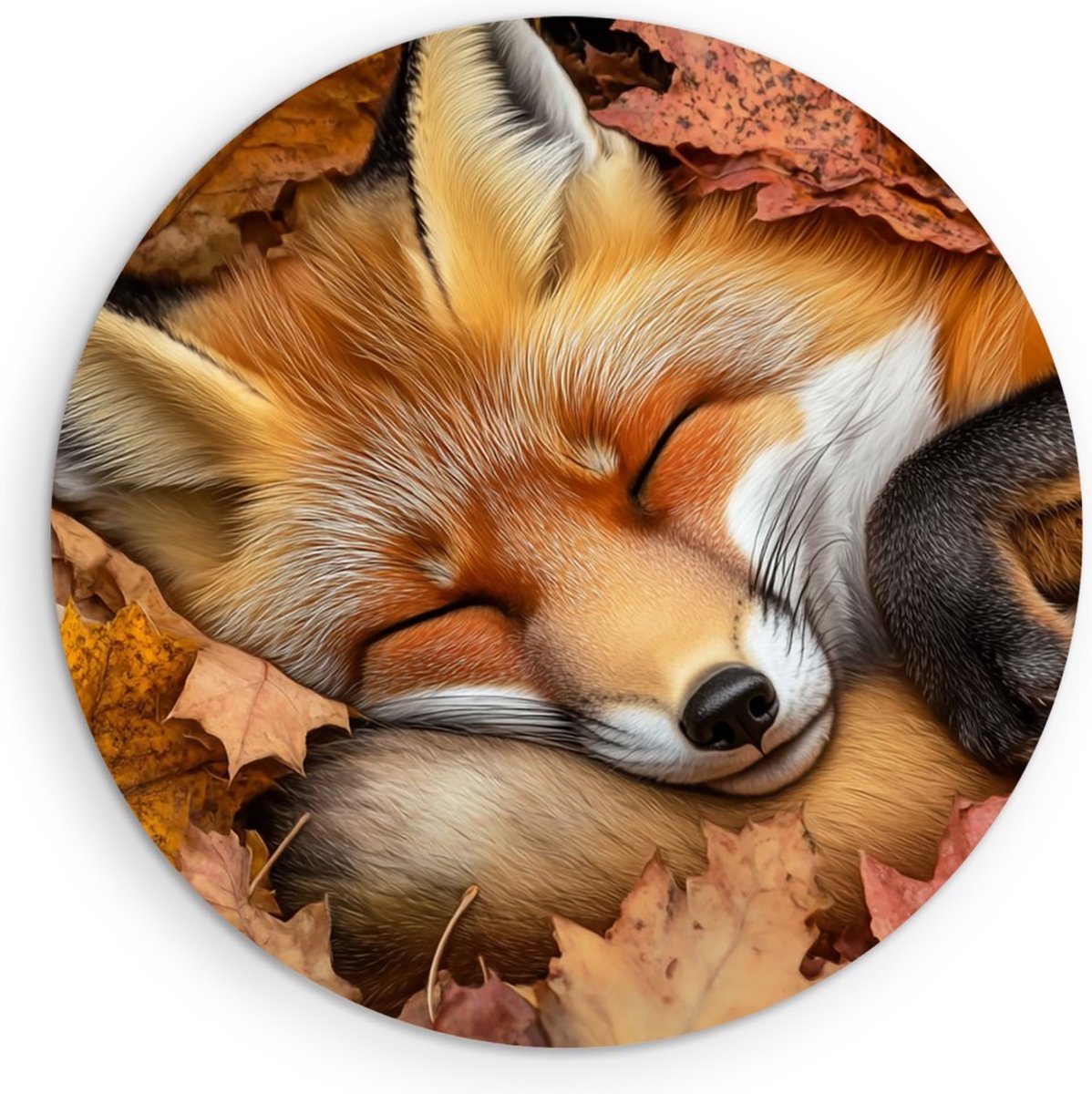 Saammp Forex Muurcirkel - Slapende Vos - Schattig - Natuur - Dieren - Ø 70 - Wandcirkel - Wanddecoratie Cirkel - Muurdecoratie Woonkamer - Slaapkamer decoratie - Rond Schilderij