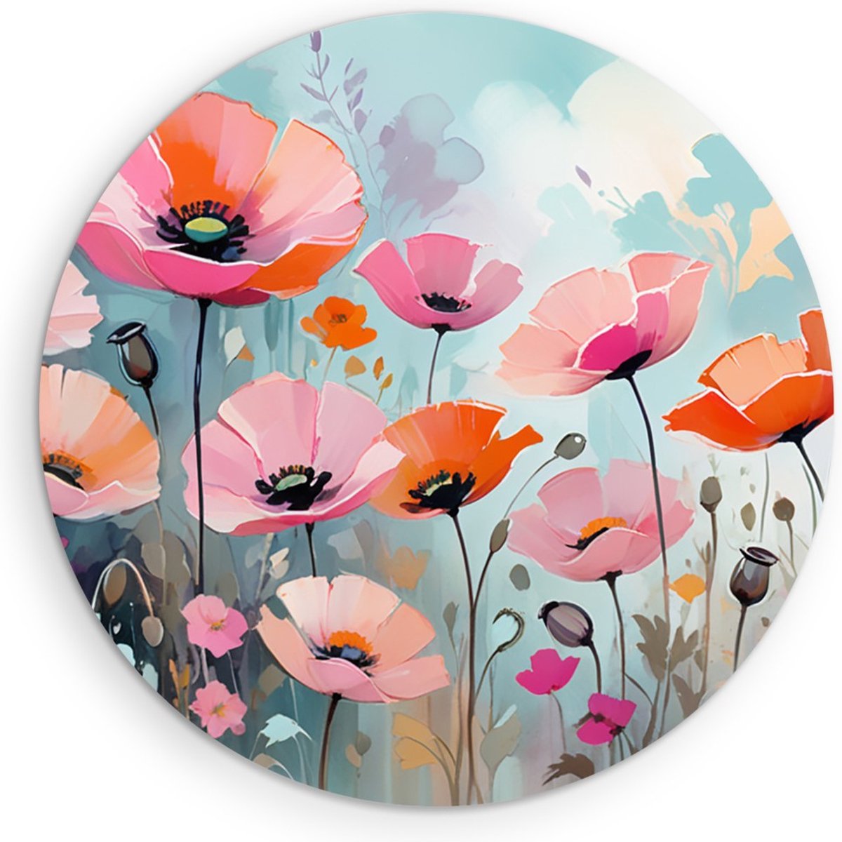 Saammp Muurcirkel Hout - Roze Blauw - Bloemen - Abstract - Ø 40 - Wandcirkel - Wanddecoratie Cirkel - Muurdecoratie Woonkamer - Kantoor Decoratie