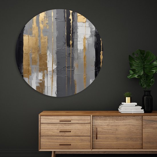 Saammp Cercle Mural Bois - Zwart Or - Abstrait - Ø 40 - Cercle Mural - Décoration murale Cercle - Décoration murale Salon - Décoration Chambre - Tableau Rond