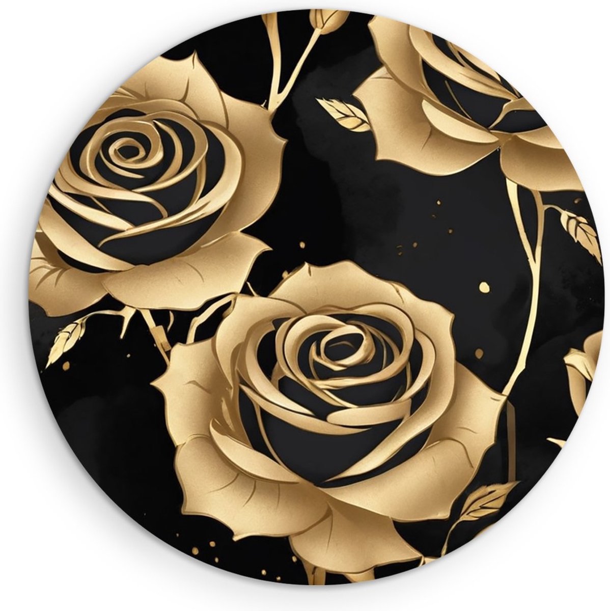 Saammp Muurcirkel Hout - Bloemen - Zwart - Goud - Simpel - Abstract - Ø 50 - Wandcirkel - Wanddecoratie Cirkel - Muurdecoratie Woonkamer - Kantoor Decoratie