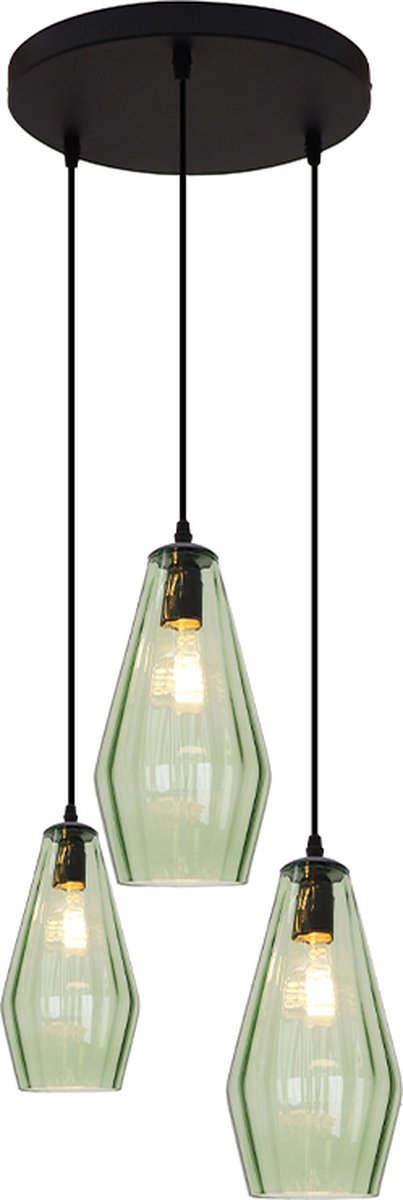 Olucia - AIMEE - Hanglamp - Groen / Zwart - 3L - Vorm: Kegel