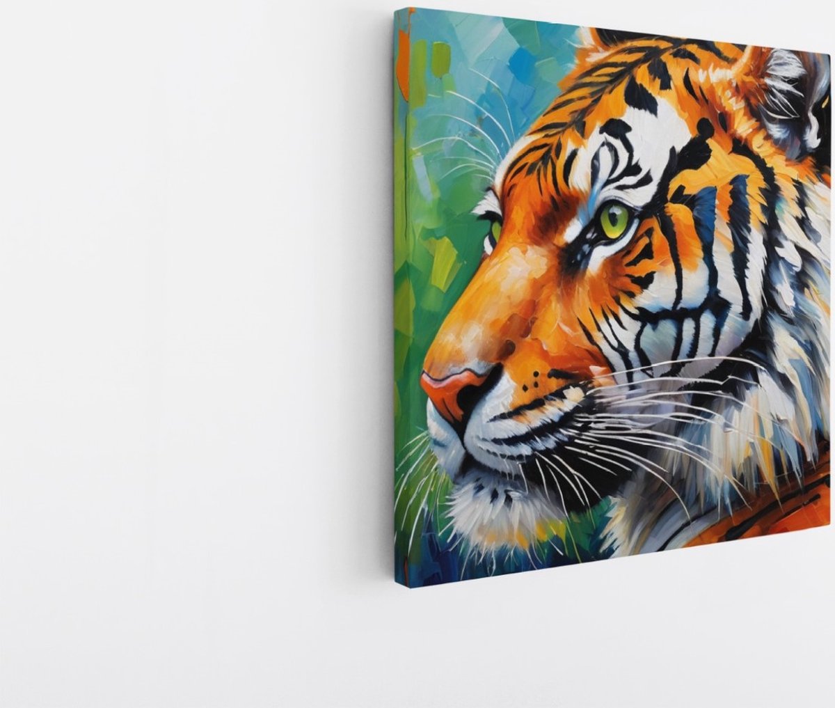Saammp Canvas Schilderij - Kleurrijke Tijger - Dieren - Abstract - 30x30 - Foto op canvas - Wanddecoratie - muurdecoratie Woonkamer - Slaapkamer decoratie - Canvas Print Multicolor
