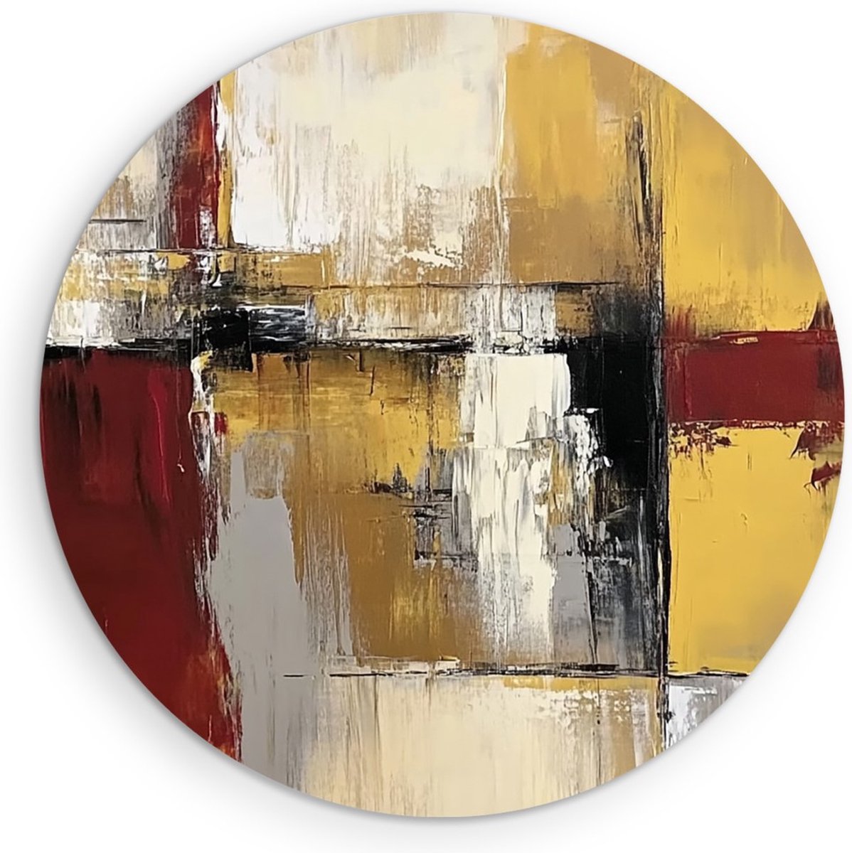 Saammp Forex Muurcirkel - Grijs - Rood - kwastvegen - Abstracte Wanddecoratie Cirkel- Ø 30 - Wandcirkel - Wanddecoratie Cirkel - Muurdecoratie Woonkamer - Kantoor Decoratie