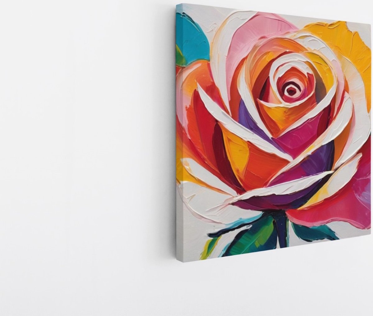 Saammp Canvas Schilderij - gekleurde Roos - Bloemen - Abstract - 100x100 - Foto op canvas - Wanddecoratie - Muurdecoratie Woonkamer - Kantoor Decoratie Multicolor