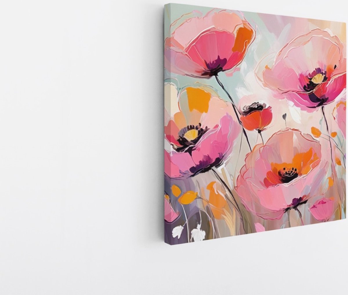 Saammp Canvas Schilderij - Roze - Bloemen - Abstract - 60x60 - Foto op canvas - Wanddecoratie - Muurdecoratie Woonkamer - Kantoor Decoratie Multicolor
