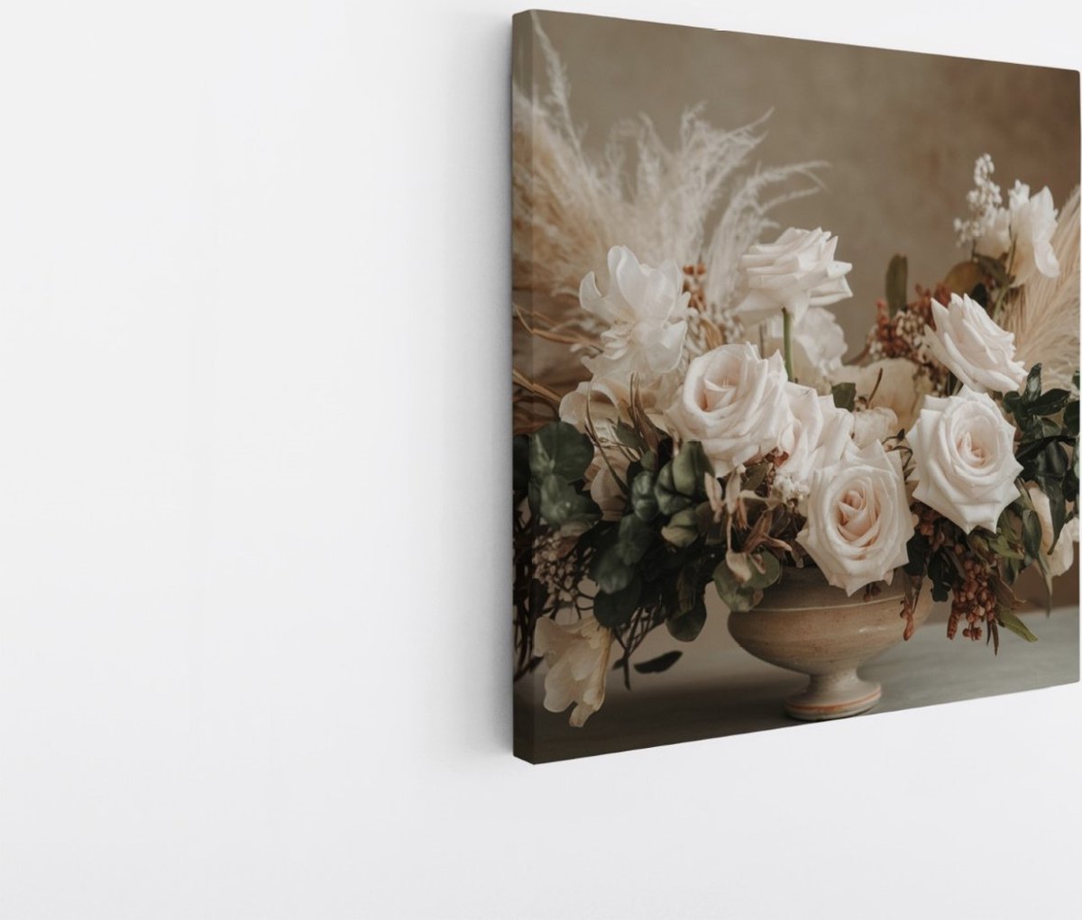 Saammp Canvas Schilderij - boeket - Witte Bloemen - Abstract - 60x60 - Foto op canvas - Wanddecoratie - Muurdecoratie Woonkamer - Kantoor Decoratie Multicolor