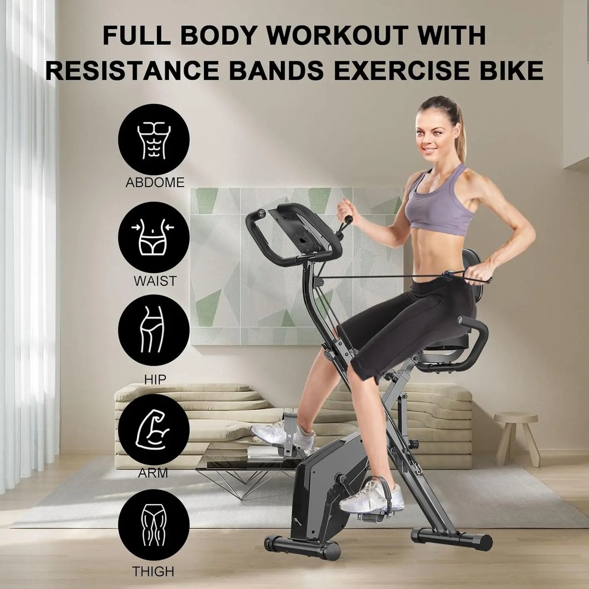 CS® hometrainer fiets - hometrainer opvouwbaar- Met Rugleuning - Incl. extra Weerstandsbanden- 8 weerstanden standen- Hartslagfunctie en transportwielen- Digitaal display- max 150 kg- hometrainers