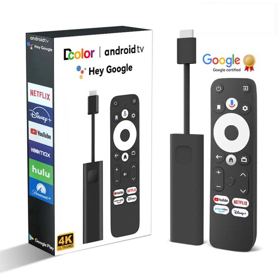 Android TV Stick 4K – Google Gecertificeerd – Chromecast – Android Box – Snelle TV Dongle