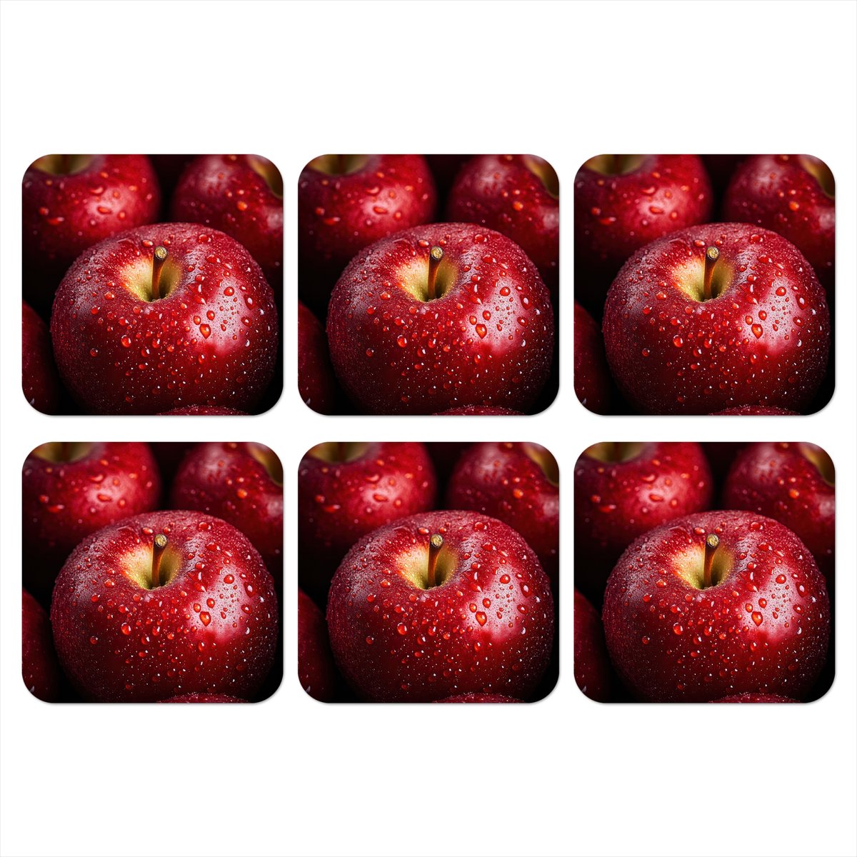 Onderzetters voor glazen - Rood - Appels - Fruit - 10x10 cm - Glasonderzetters - 6 stuks
