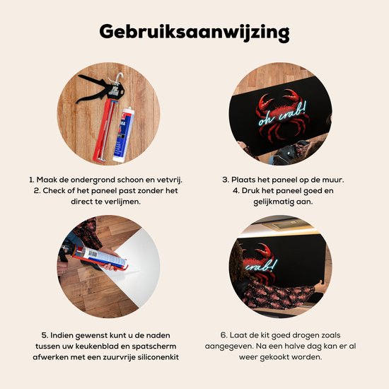 Crédence de Cuisinière en Aluminium 100x50 cm - Crabe - Rouge - Néon - Citation - Écran Pare-éclaboussures pour Plaque de Cuisson - Protection Murale