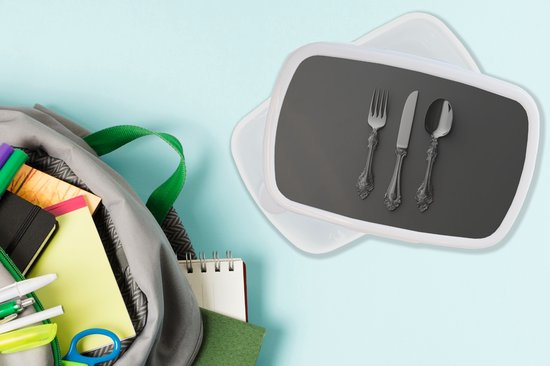 Boîte à pain blanche - Lunchbox Couverts - Noirs - Boîte à lunch 18x12x6 cm