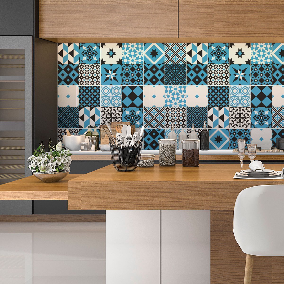 Ambiance Sticker Zelfklevende tegelmuurstickers voor keuken en badkamer - 30 Azulejos Talia cementtegelstickers - 30 stickers 15x15cm Multi color