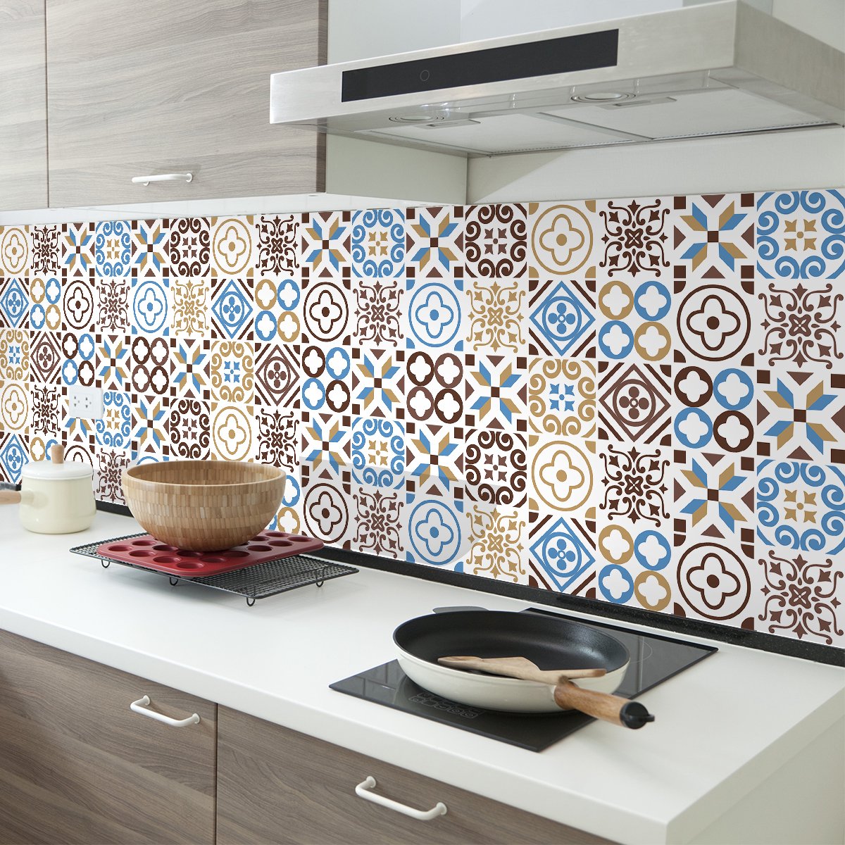 Ambiance Sticker Zelfklevende tegelmuurstickers voor keuken en badkamer - 24 cementtegelstickers, prachtige Azulejos-stijl - 24 stickers, 20x20cm Multi color