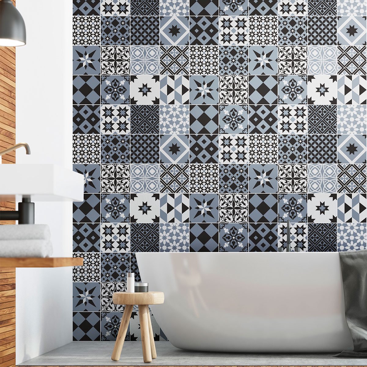 Ambiance Sticker Zelfklevende tegelmuurstickers voor keuken en badkamer - 24 AZULEJOS RONALDO cementtegelstickers - 24 stickers 20x20cm Multi color