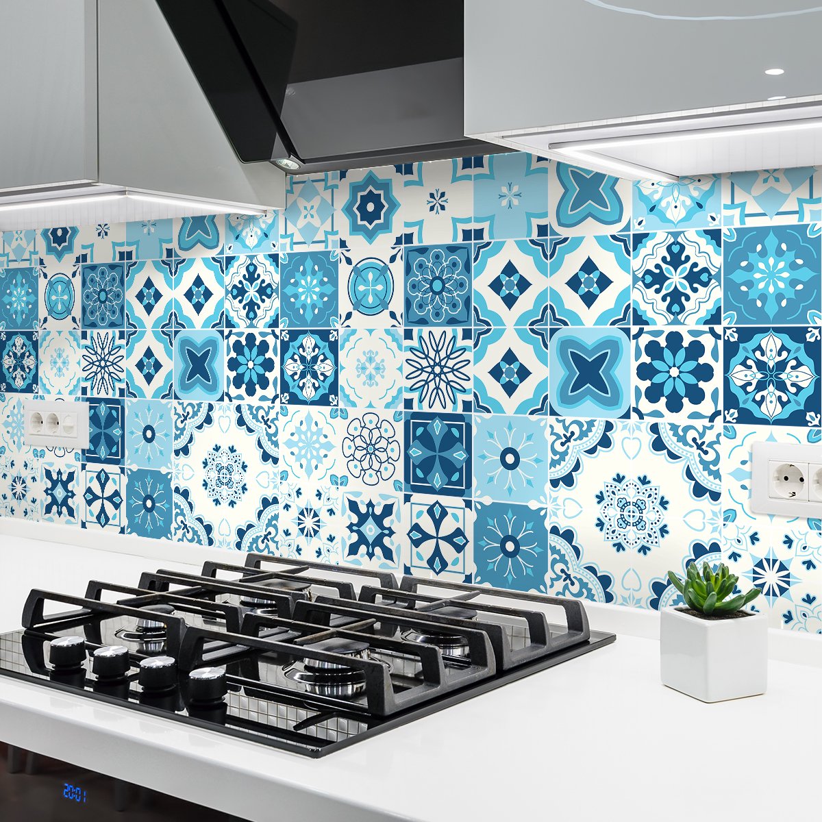 Ambiance Sticker Zelfklevende tegelmuurstickers voor keuken en badkamer - 24 cementtegelstickers, Azulejos Inola - 24 stickers, 20x20cm Multi color