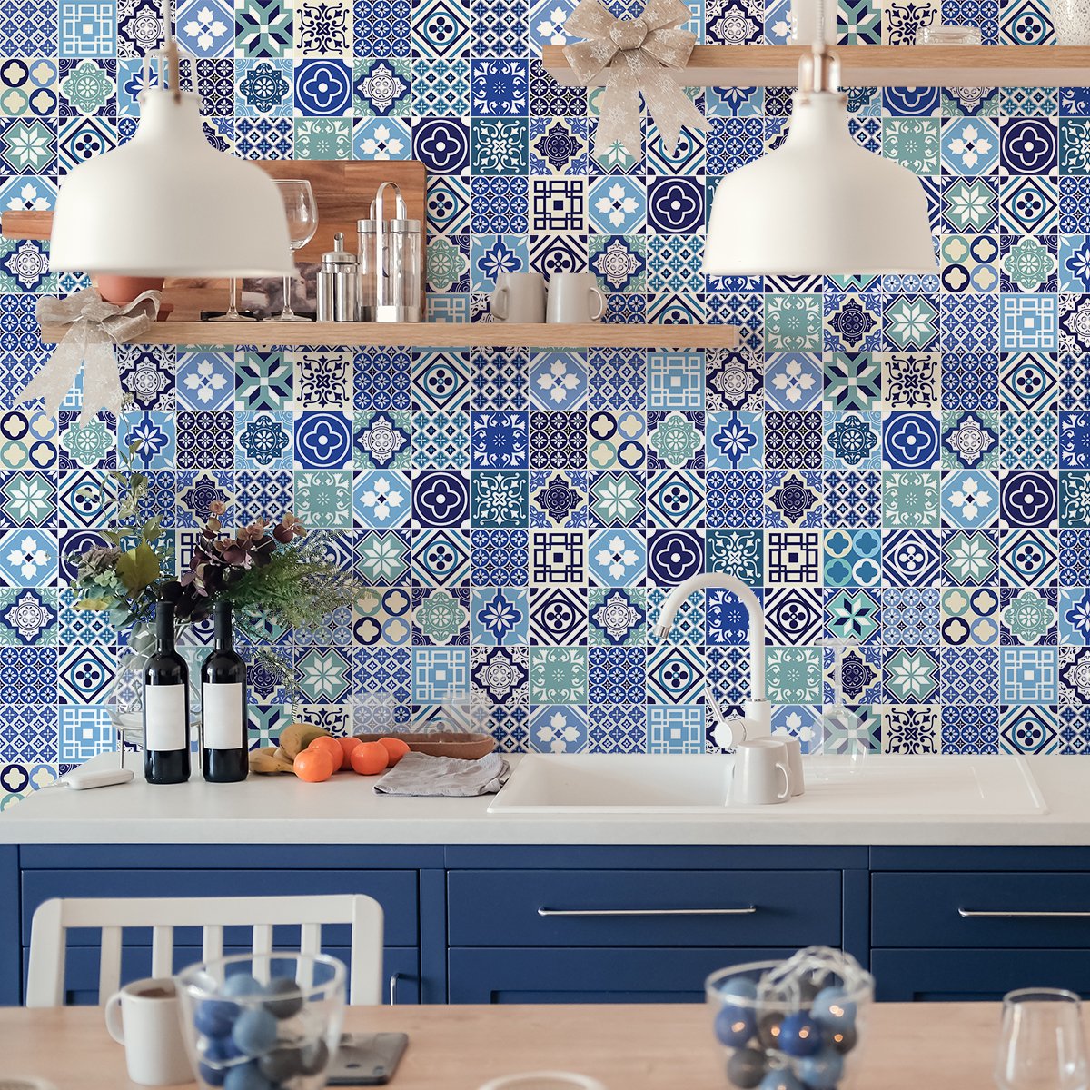 Ambiance Sticker Zelfklevende tegelmuurstickers voor keuken en badkamer - 60 Cindito Azulejos tegelstickers - 60 stickers 15x15cm Multi color