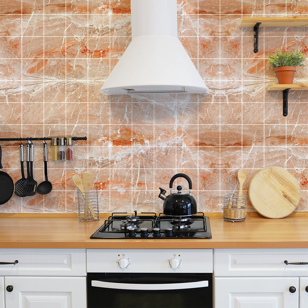 Ambiance Sticker Zelfklevende muurtegelstickers voor keuken en badkamer - 60 Santander marmer cementtegelstickers - 60 stickers 20x20cm Multi color