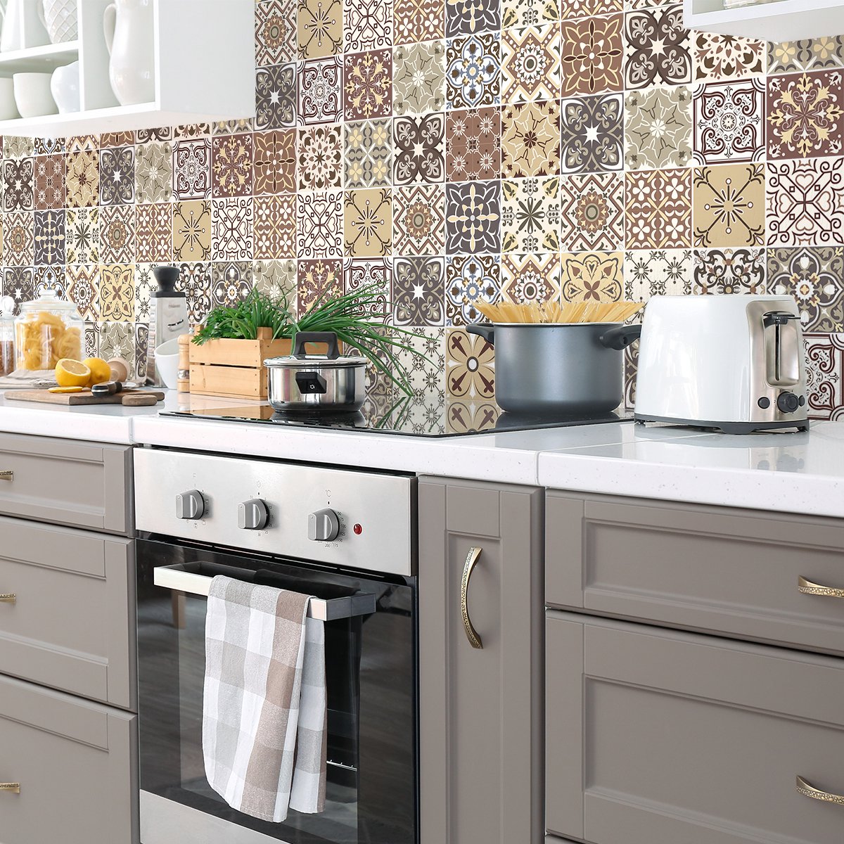 Ambiance Sticker Muurstickers - Zelfklevende tegelmuurstickers voor keuken en badkamer - 60 QUIRICO tegelstickers - 60 stickers 10x10cm Multi color