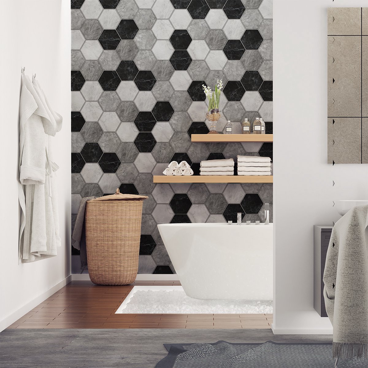 Ambiance Sticker Zelfklevende muurtegelstickers voor keuken en badkamer - Antieke marmeren zeshoekige tegels - 28 zeshoekige stickers, 20x18 cm Multi color