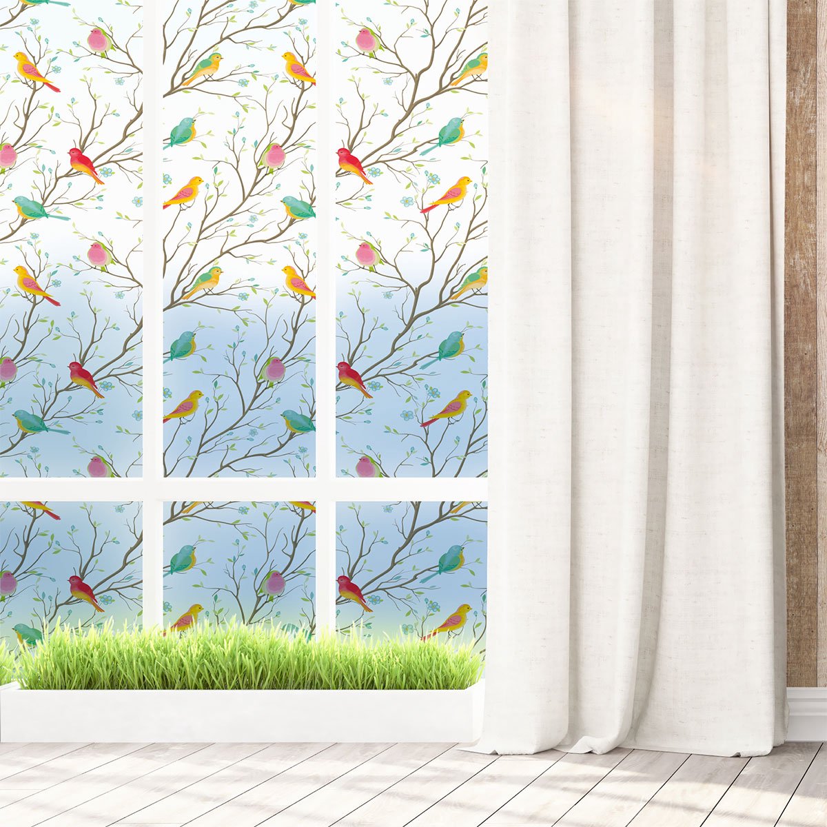 Privacy raamfolie - Vogels in het bos - Stickers voor ramen en douchedeuren - 40x100cm