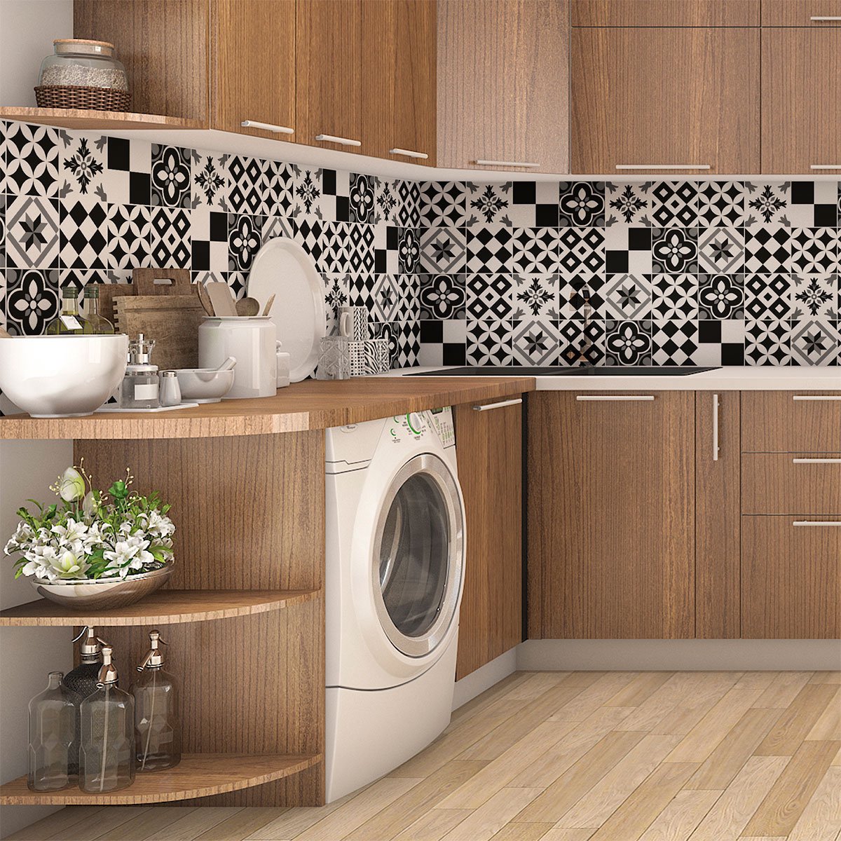 Ambiance Sticker Zelfklevende muurtegelstickers voor keuken en badkamer - 24 Yanga-stijl azulejo tegelstickers - 24 stickers, 15x15cm Multi color