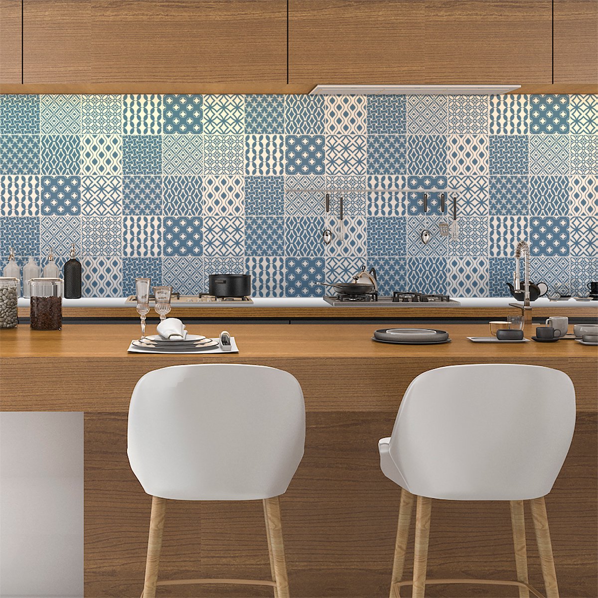 Ambiance Sticker Zelfklevende tegelmuurstickers voor keuken en badkamer - 9 Scandinavische cementtegelstickers van ANIKA - 9 stickers, 20x20cm Multi color