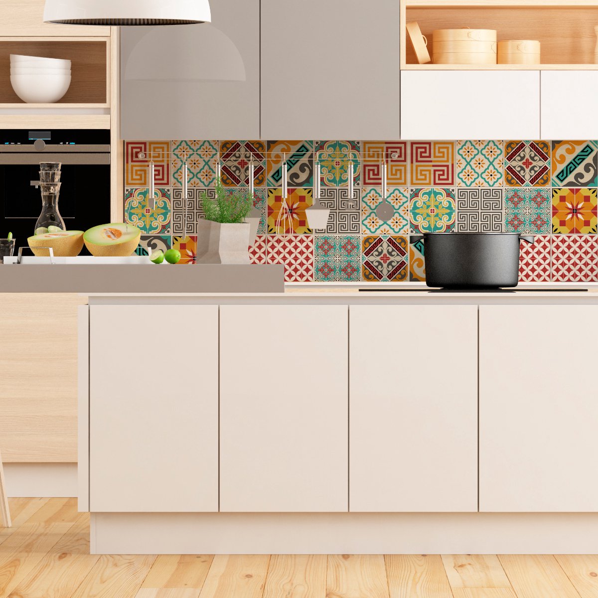 Ambiance Sticker Zelfklevende tegelmuurstickers voor keuken en badkamer - 9 paarse Azulejos cementtegelstickers - 9 stickers van 15x15 cm Multi color