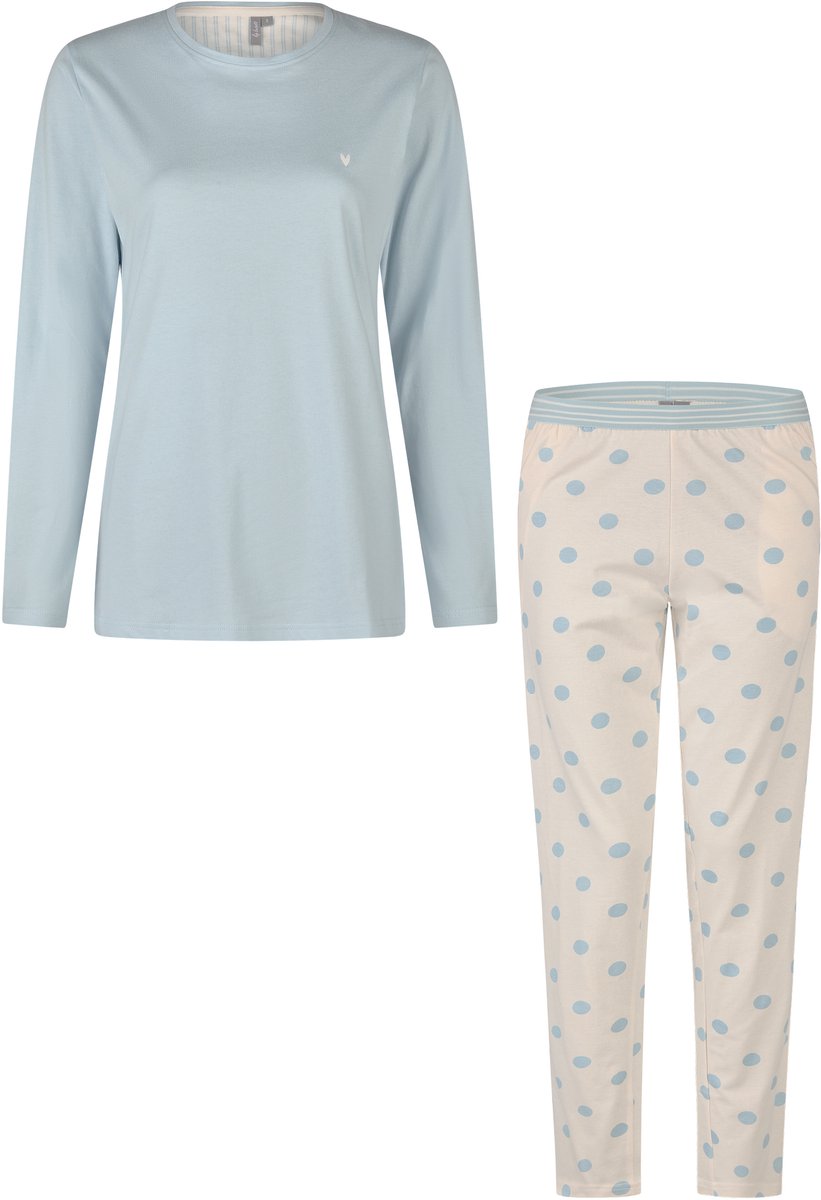 By Louise Dames Pyjama Set Lang Lichtblauw Gestipt