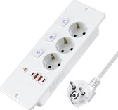 Multiprise encastrée StayPowered - Économisez de l'espace et chargez intelligemment - 3 Prises électriques - 2 USB - 2 USB-C - Puissance 4000 W - Conception coulissante - 3 interrupteurs individuels - Wit- Livraison plus rapide que celle indiquée !