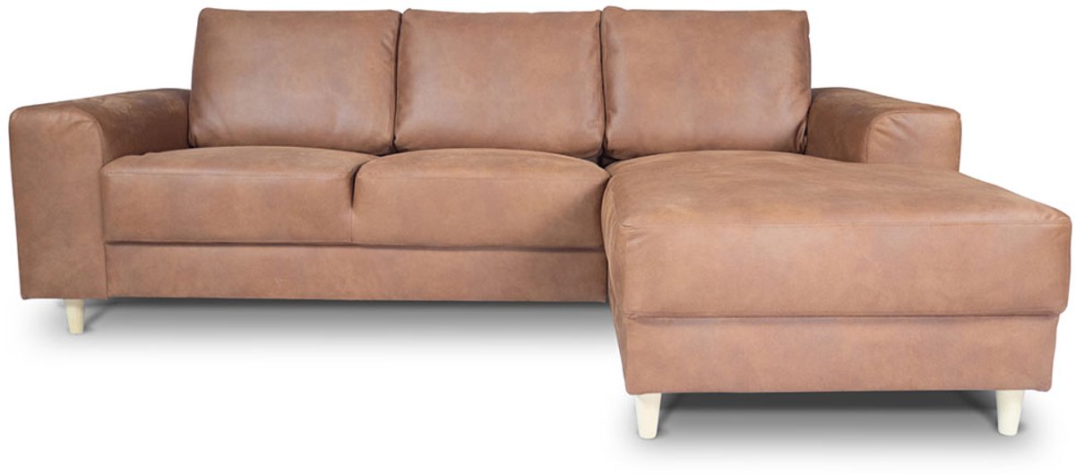 Nordic bank met chaise longue rechts gericht cognackleurig leer.