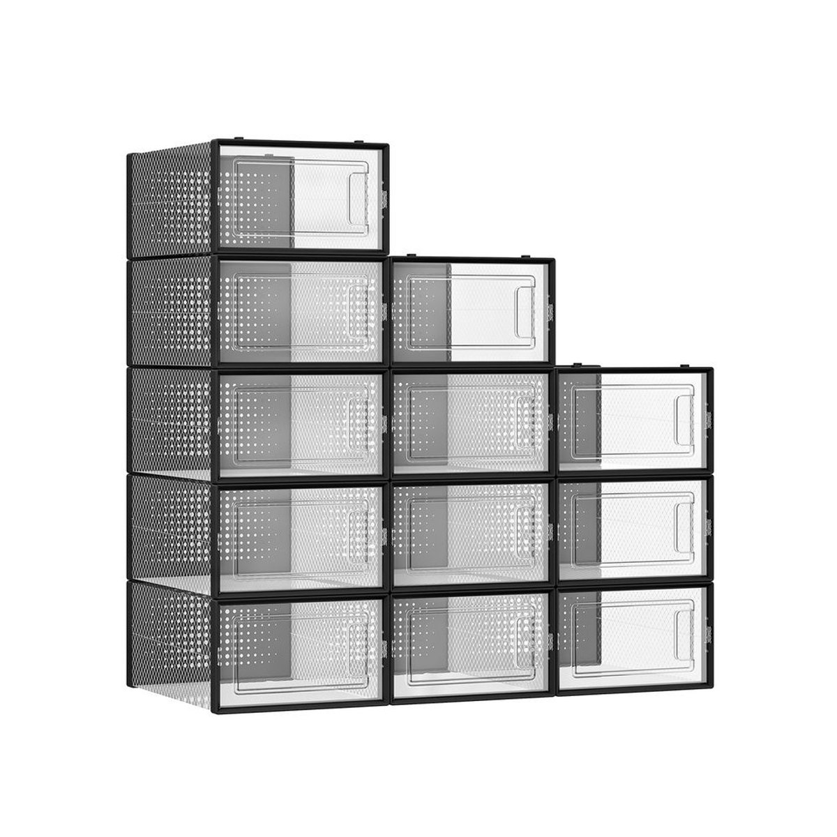 SONGMICS Schoenendozen, pakket met 18 opvouwbare, opvouwbare en veelzijdige sneakerorganizers, past tot UK 9, transparant en zwart LSP18SBK