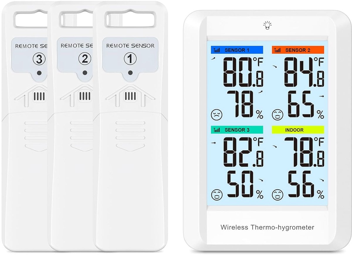 Draadloos Weerstation met 3 Buitensensoren en Luchtvochtigheidsmonitor - Digitale Temperatuurweergave en Weersvoorspelling