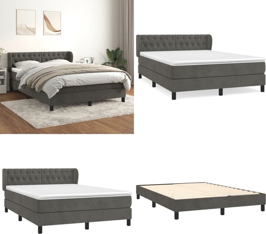 vidaXL Boxspring avec matelas Velours Gris foncé 140x200 cm - Boxspring - Sommiers - Lit - Meubles de couchage