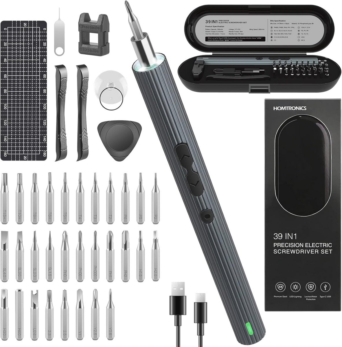 Mini Elektrische Schroevendraaier met 30 Bits - Draadloze Precisie Reparatieset voor Horloge, Laptop, Brillen en Meer