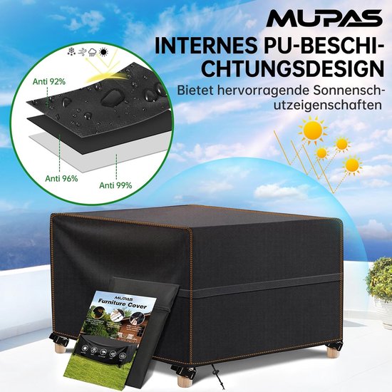 MUPAS Afdekking voor tuinmeubelen, waterdicht, winddicht, zwaar belastbaar, 420D Oxford-weefsel, verbeterde beschermhoes voor tuinmeubelen voor outdoor-sofa, tuintafels, stoelen en meubelsets 245 x