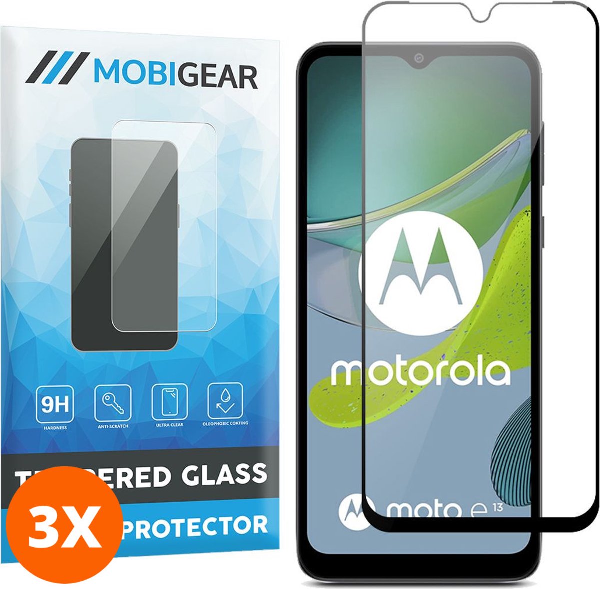 Mobigear Screenprotector geschikt voor Motorola Moto E13 Glazen | Mobigear Premium Screenprotector - Case Friendly - Zwart (3-Pack)