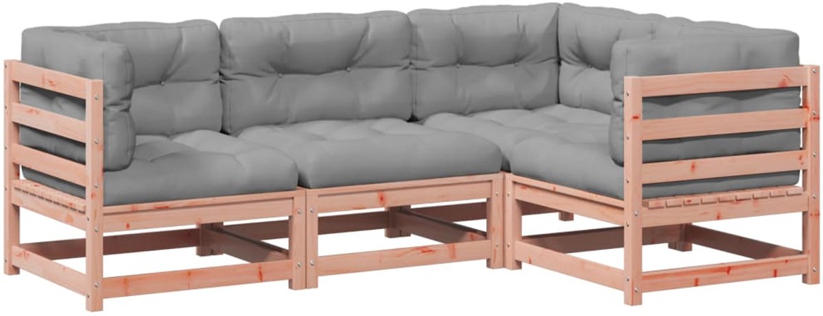 The Living Store 4-delige Loungeset met kussens massief douglas vurenhout - Hoeken Bank Lounge Set - Tuinset - Loungebank - Houten Tuinstoel - Tuinlounge