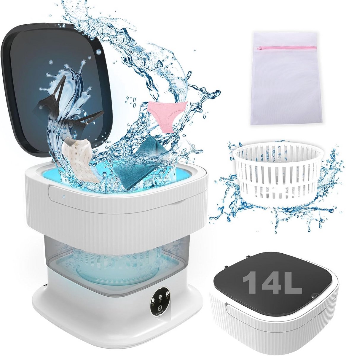 Opvouwbare mini-wasmachine voor camping en reizen - 13L, 2,2kg, compact formaat, ideaal voor ondergoed en babykleding