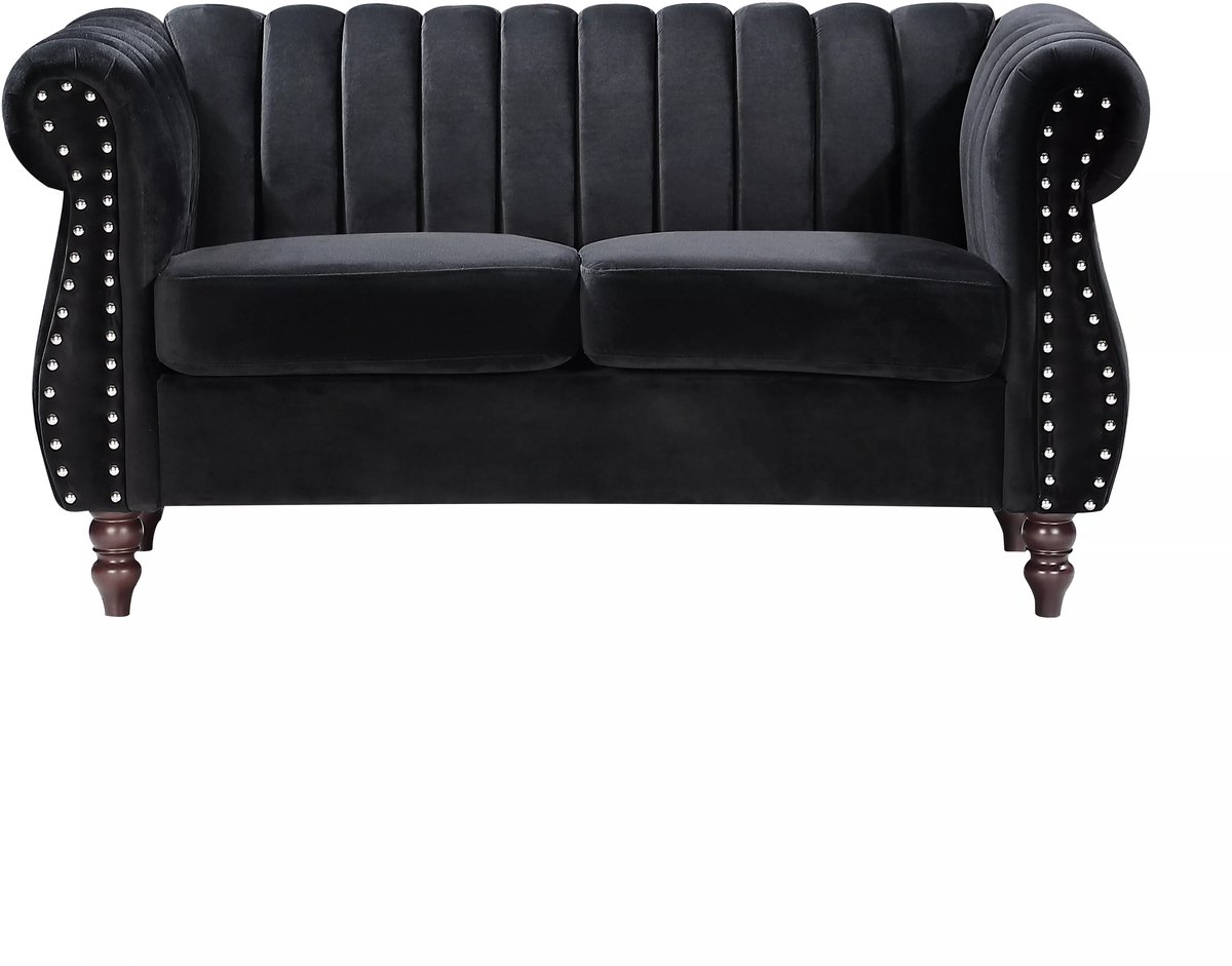 Vente-unique 2-persoons zwarte fluwelen chesterfield zitbank TRUMBO