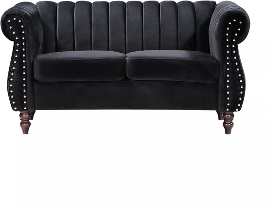 Vente-unique 2-persoons zwarte fluwelen chesterfield zitbank TRUMBO