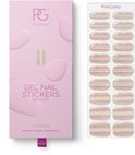Roze verpakking met 'Gel Nail Stickers Manicure' en een vel met 20 champagne gouden glitter nagelstickers.