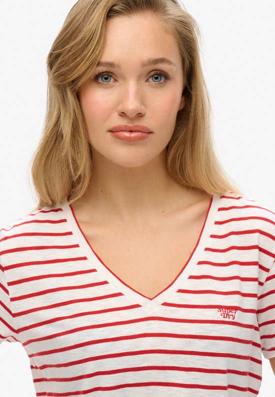 Superdry - Ruimvallend geborduurd T-shirt met V-hals - Dames - T-shirts