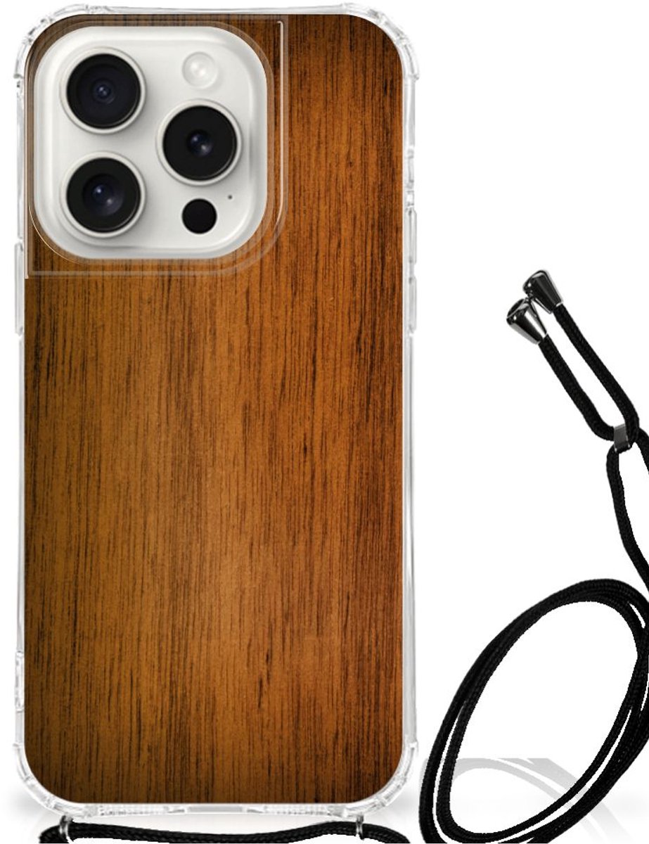 iPhone 15 Pro Stevig Telefoonhoesje Donker Hout