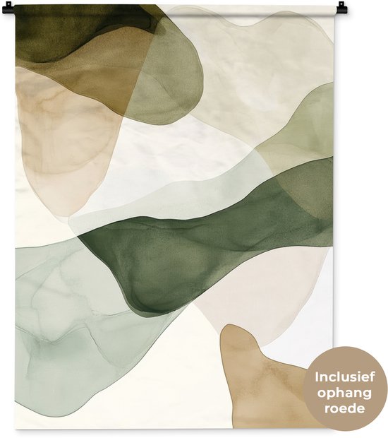 Tapisserie murale 90x120 cm - Toile murale Japandi - Abstrait - Vert - Tapisserie murale - Tapisseries