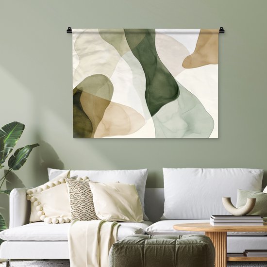 Wandkleed 90x67.5 cm - Wanddoek Japandi - Abstract - Groen - Wandtapijt - Wandkleden