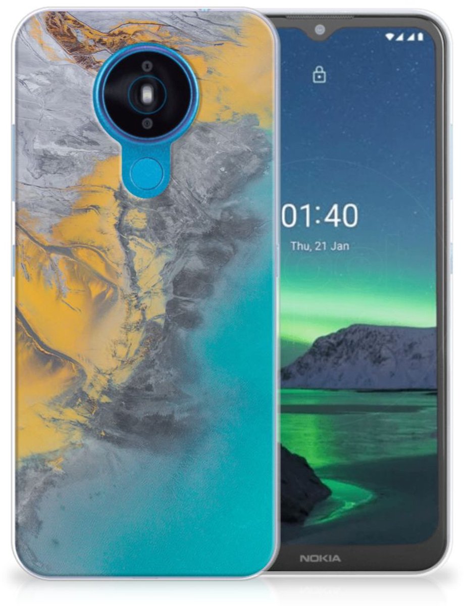 Nokia 1.4 TPU Siliconen Hoesje Marble Blue Gold